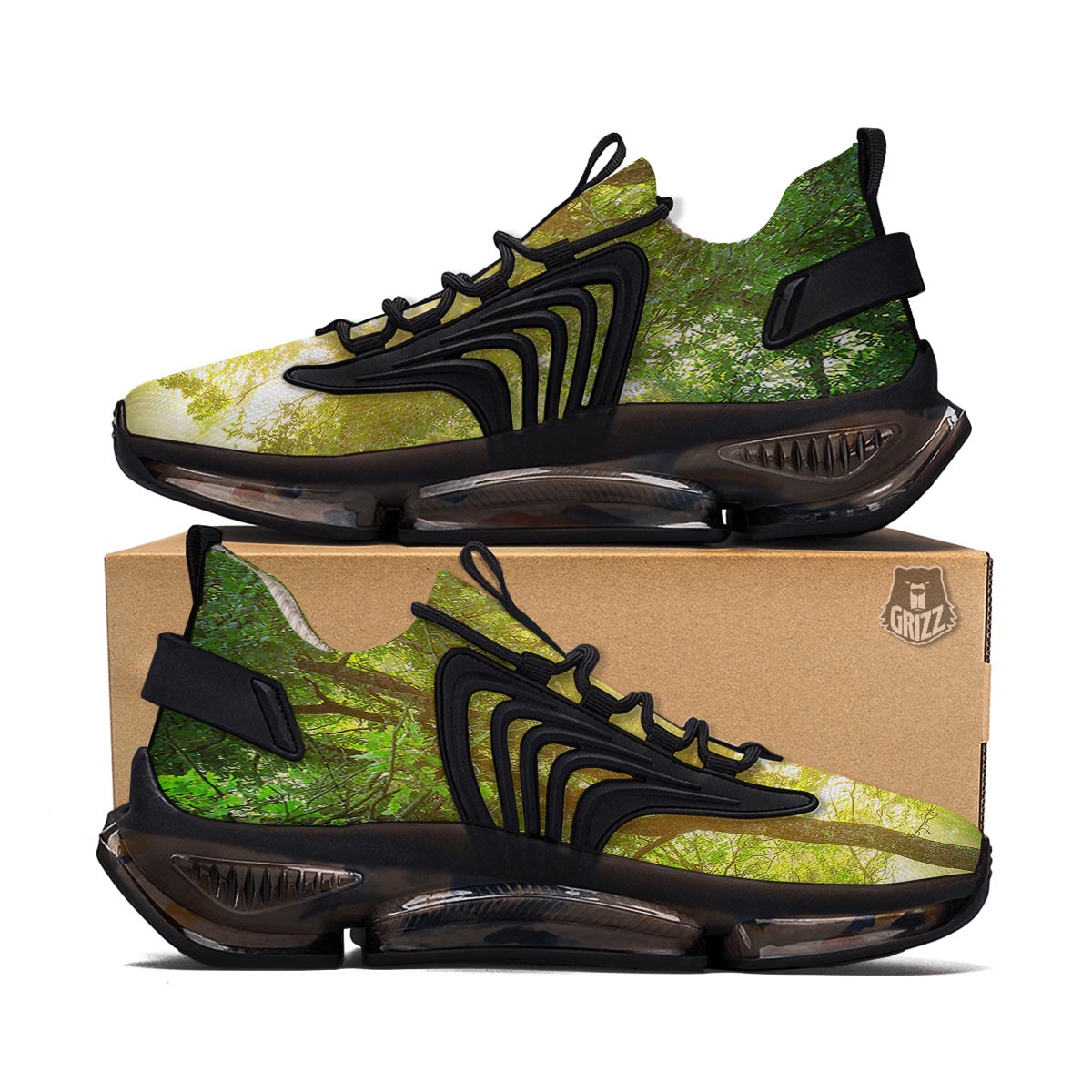 Forest Sunrise Print Black Gym Shoes-grizzshop
