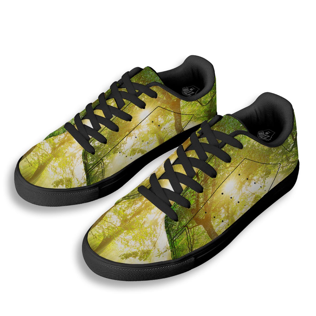 Forest Sunrise Print Black Low Top Sneakers-grizzshop