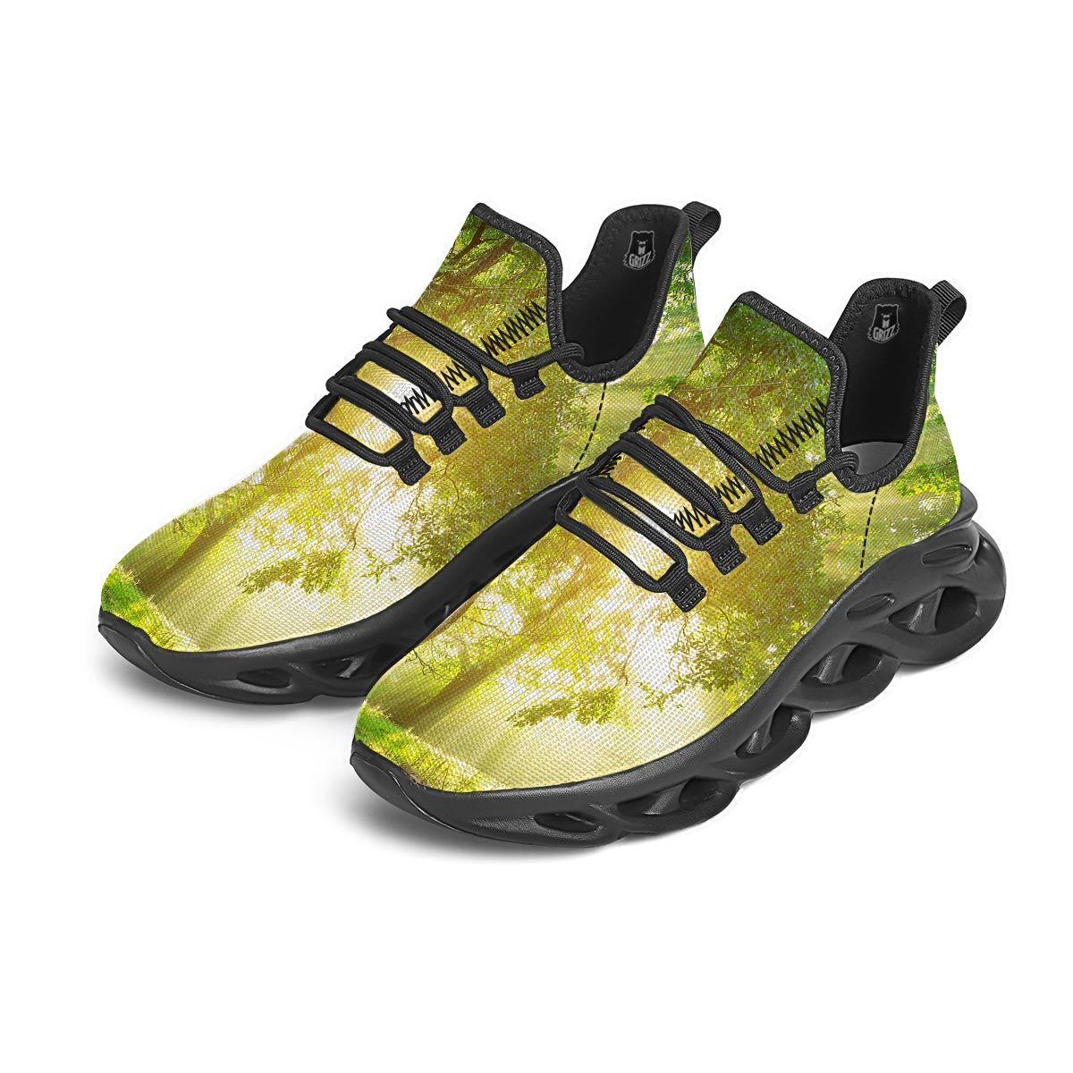 Forest Sunrise Print Black Running Shoes-grizzshop