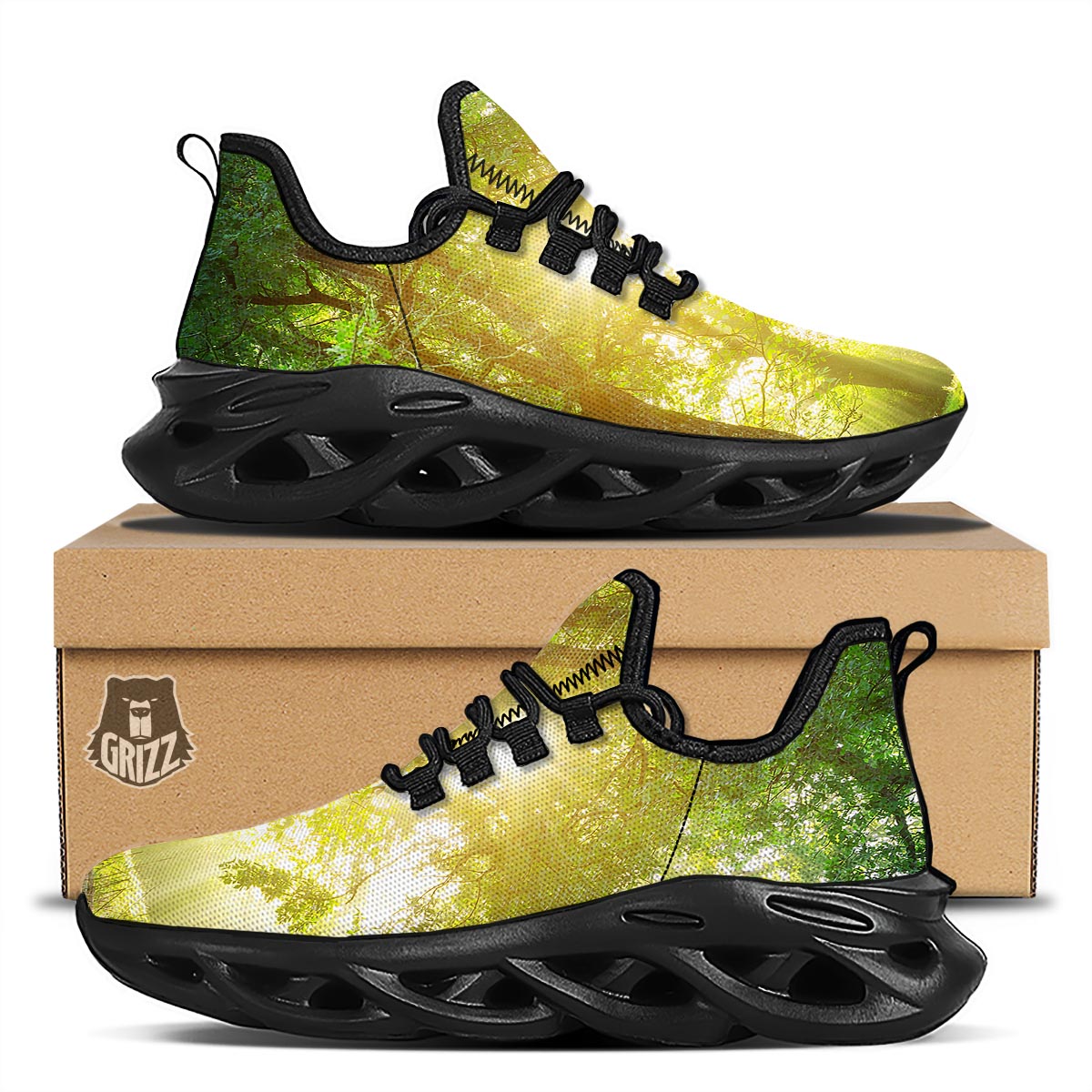 Forest Sunrise Print Black Running Shoes-grizzshop