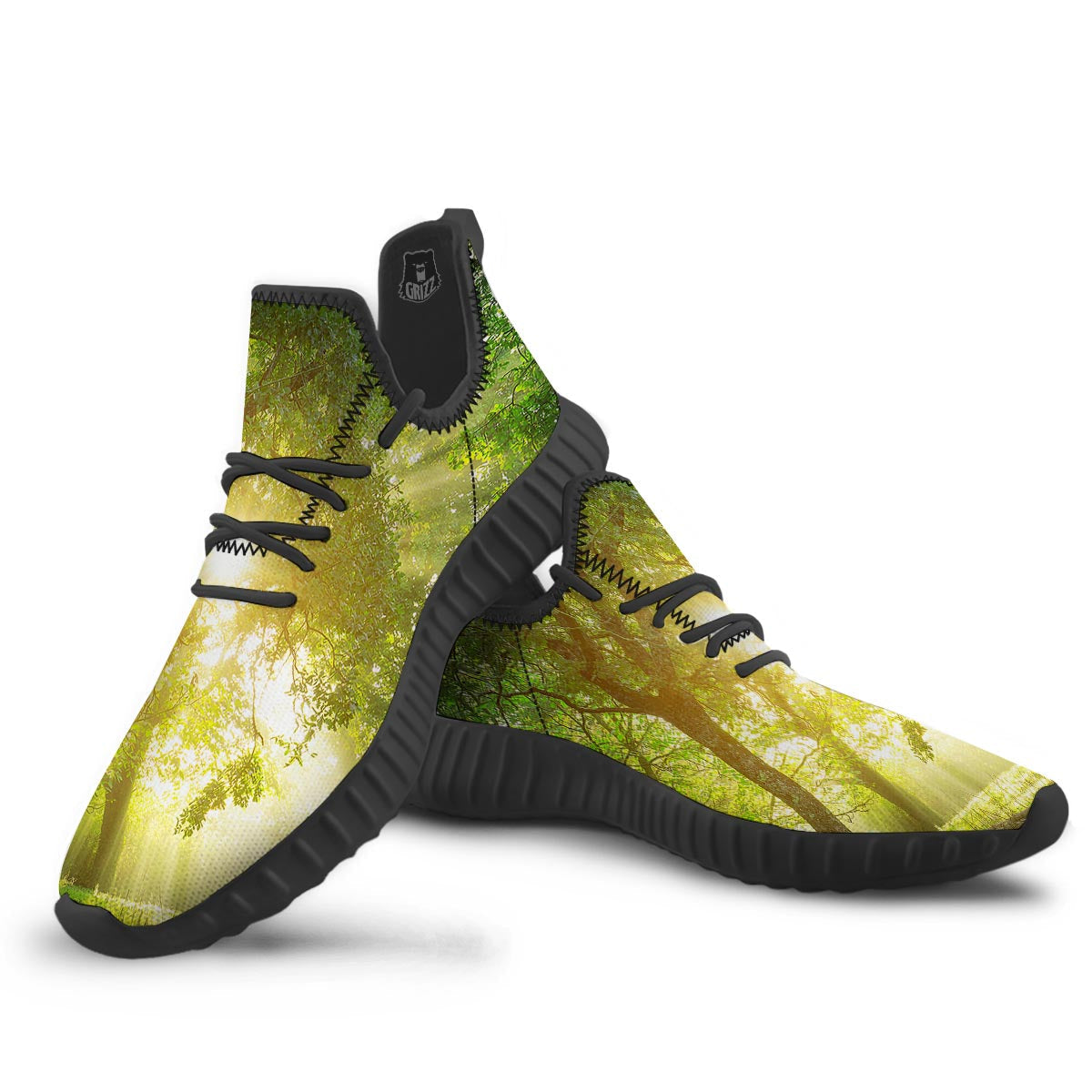 Forest Sunrise Print Black Walking Shoes-grizzshop