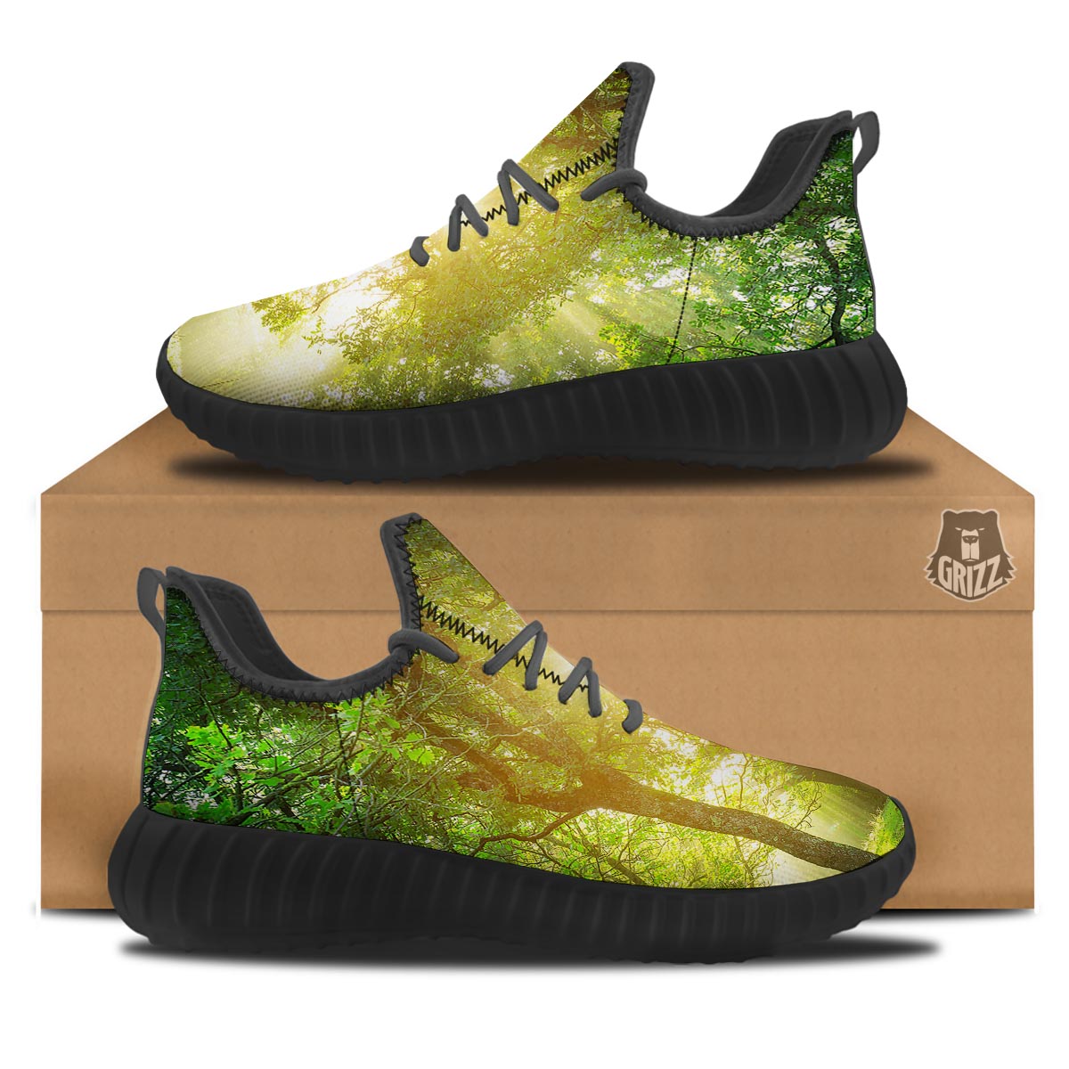 Forest Sunrise Print Black Walking Shoes-grizzshop