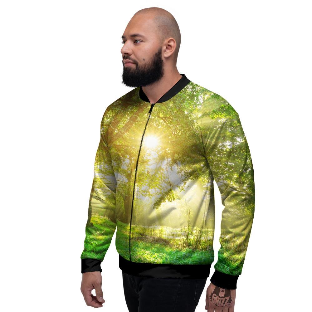 Forest Sunrise Print Men's Bomber Jacket-grizzshop