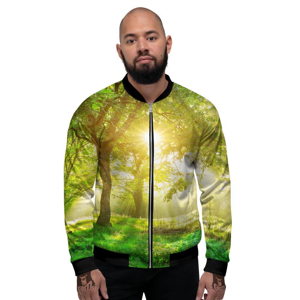 Forest Sunrise Print Men's Bomber Jacket-grizzshop