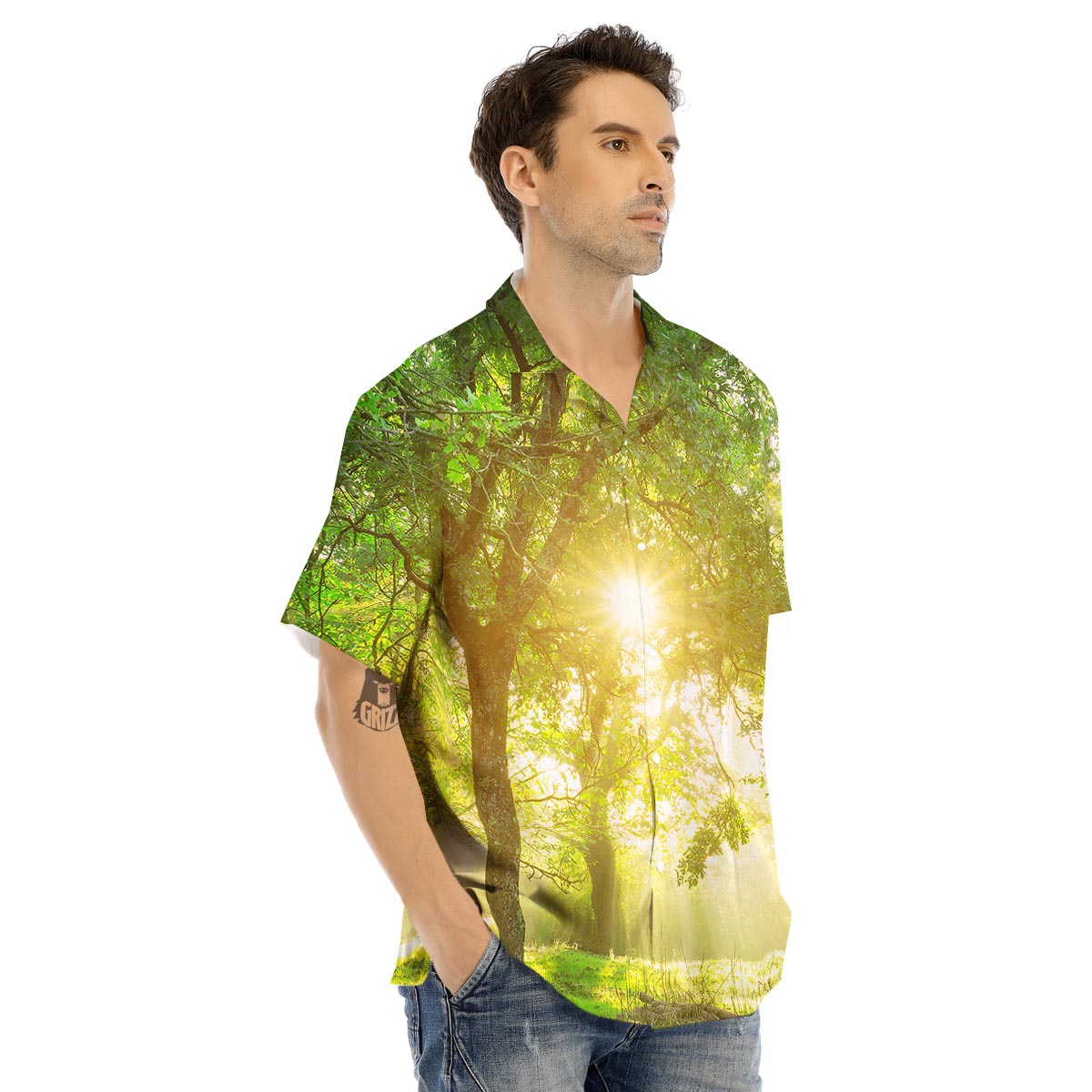 Forest Sunrise Print Men's Hawaiian Shirt-grizzshop