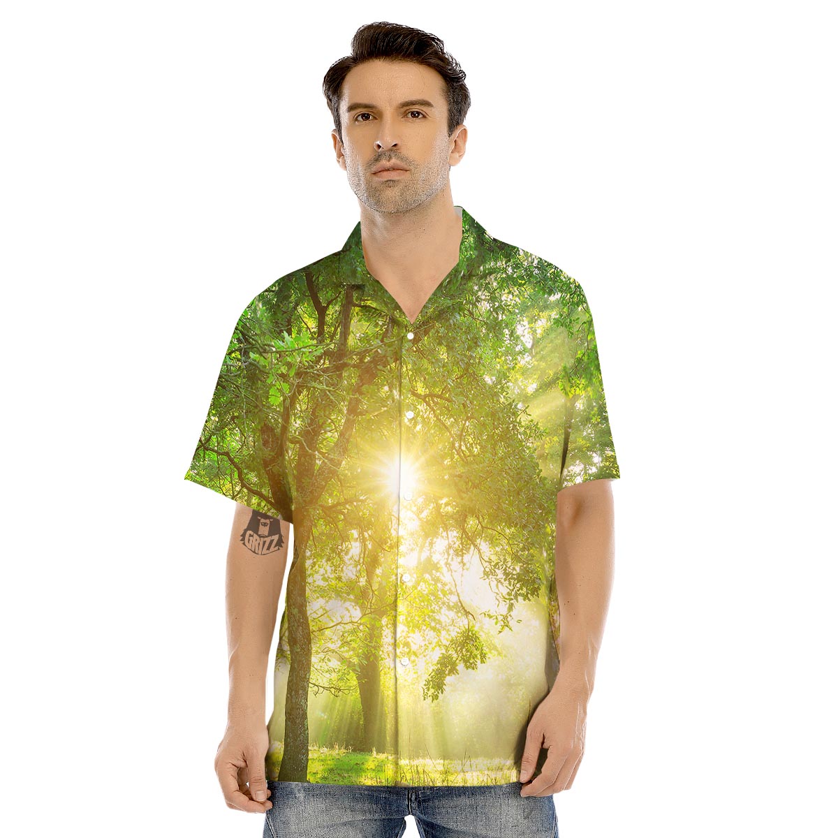 Forest Sunrise Print Men's Hawaiian Shirt-grizzshop