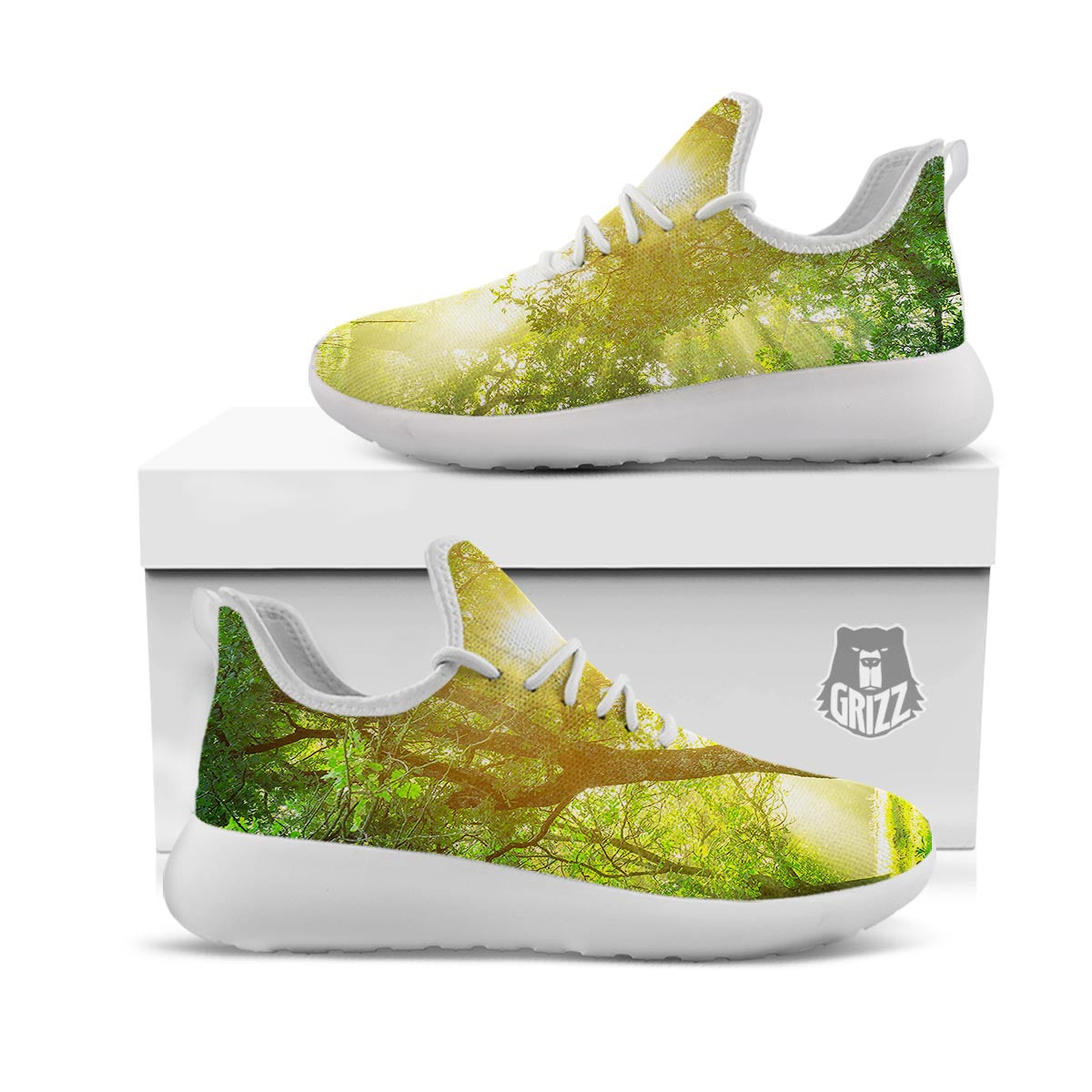 Forest Sunrise Print White Athletic Shoes-grizzshop