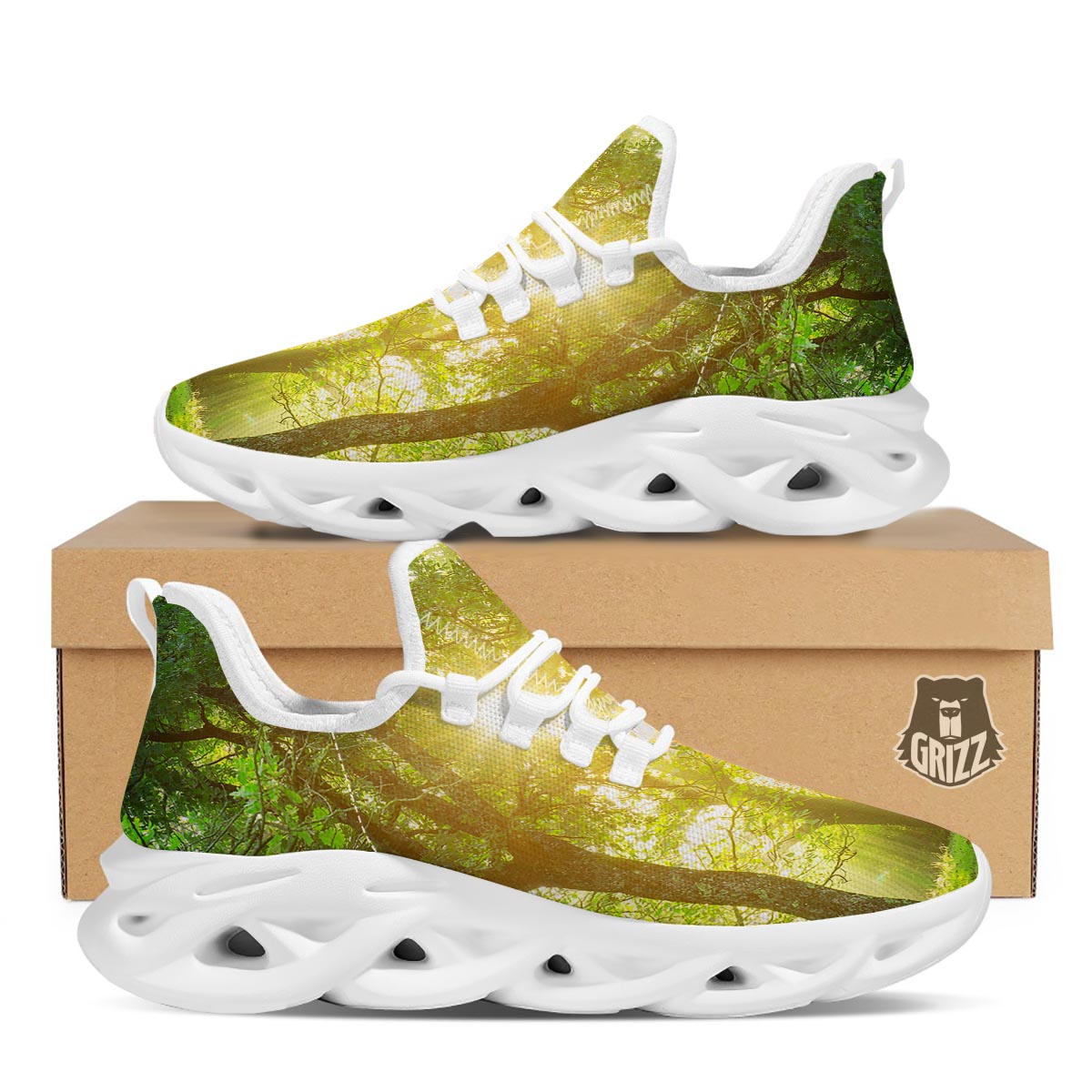 Forest Sunrise Print White Running Shoes-grizzshop