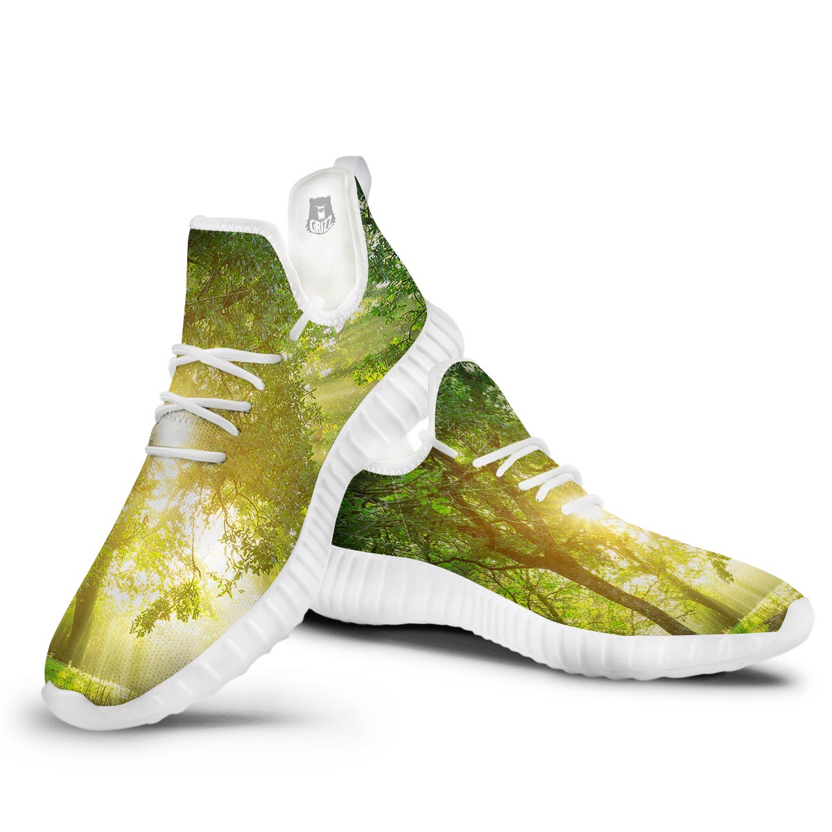 Forest Sunrise Print White Walking Shoes-grizzshop