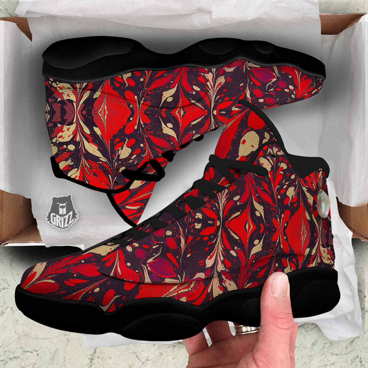 Formed Psychedelic Print Pattern Black Basketball Shoes-grizzshop