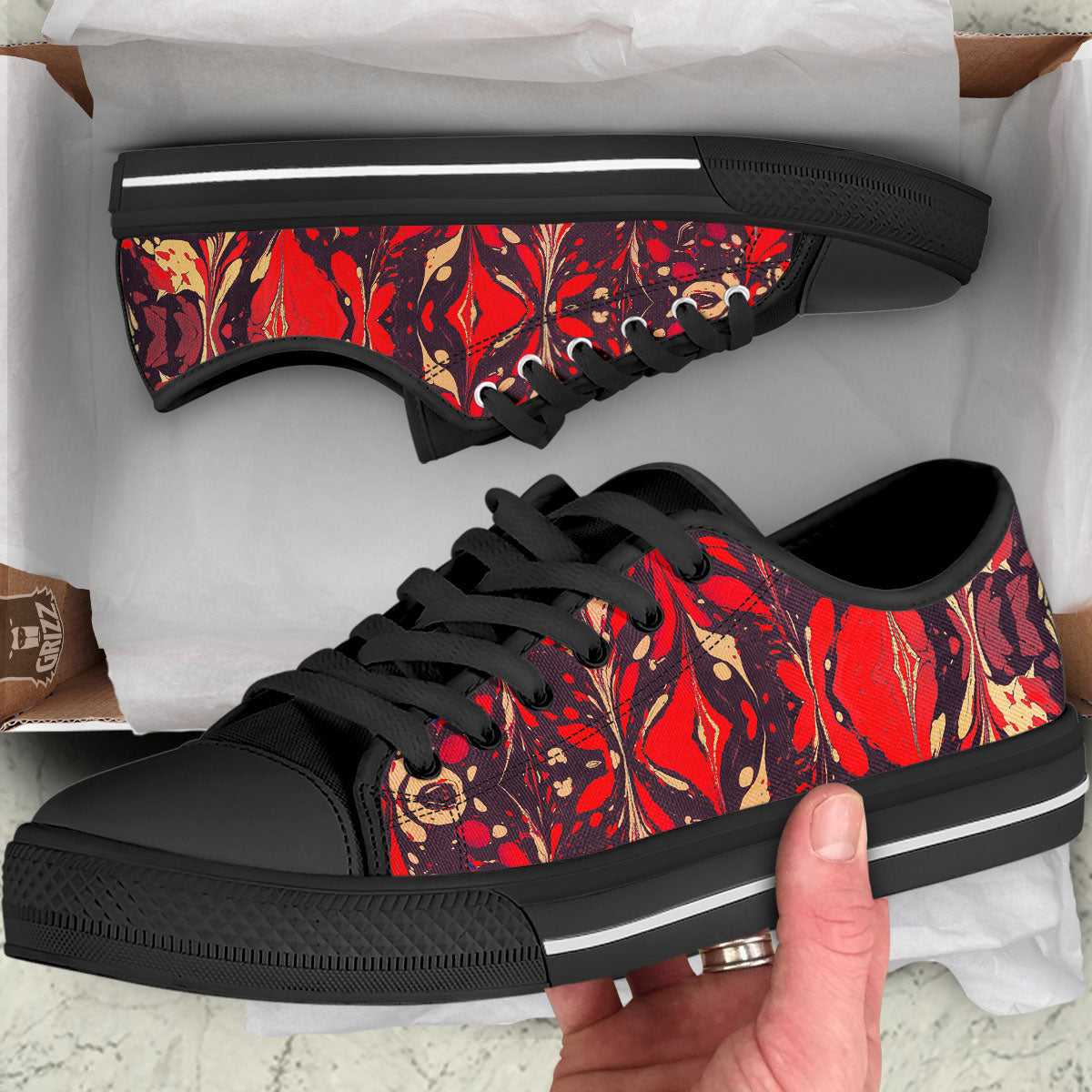 Formed Psychedelic Print Pattern Black Low Top Shoes-grizzshop