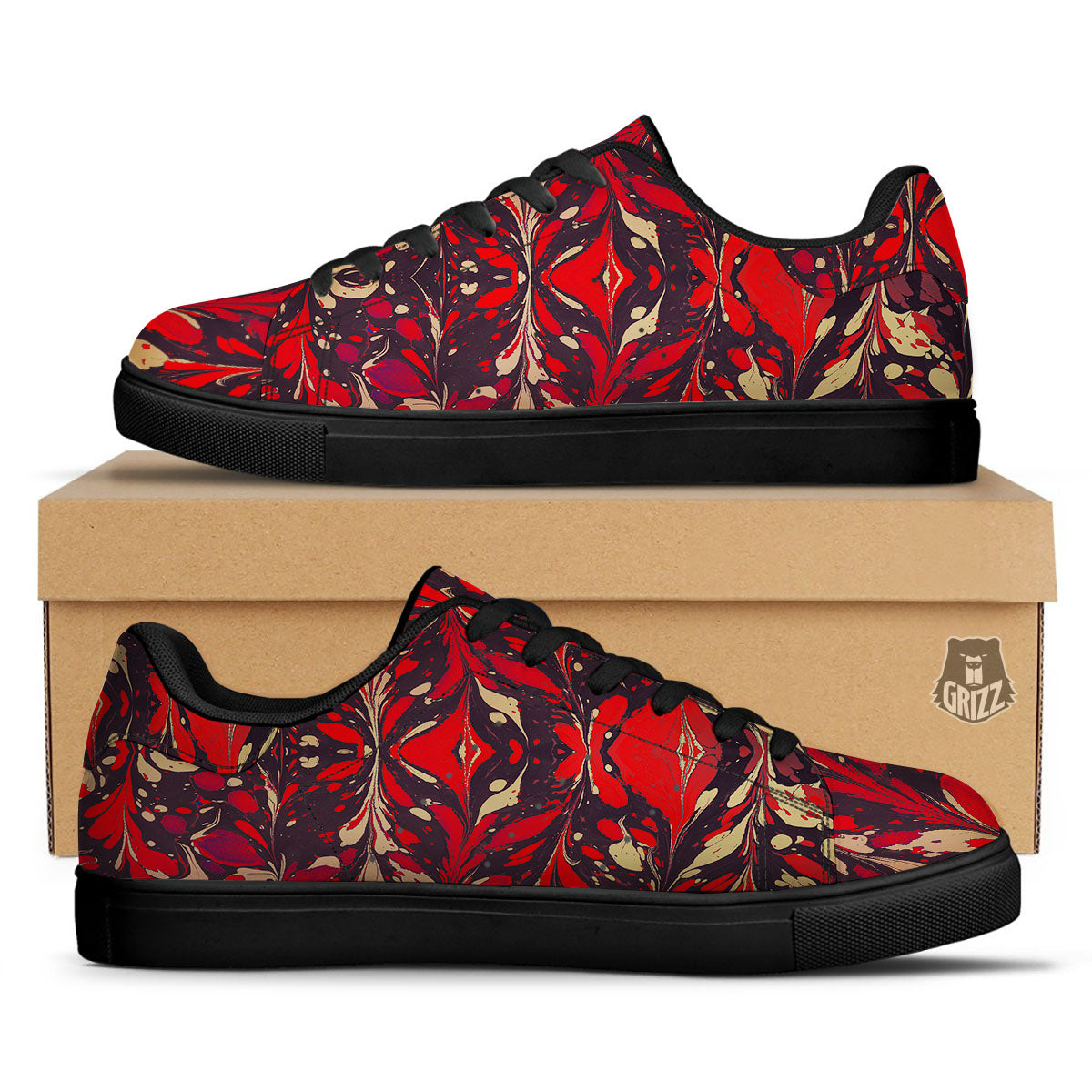 Formed Psychedelic Print Pattern Black Low Top Sneakers-grizzshop