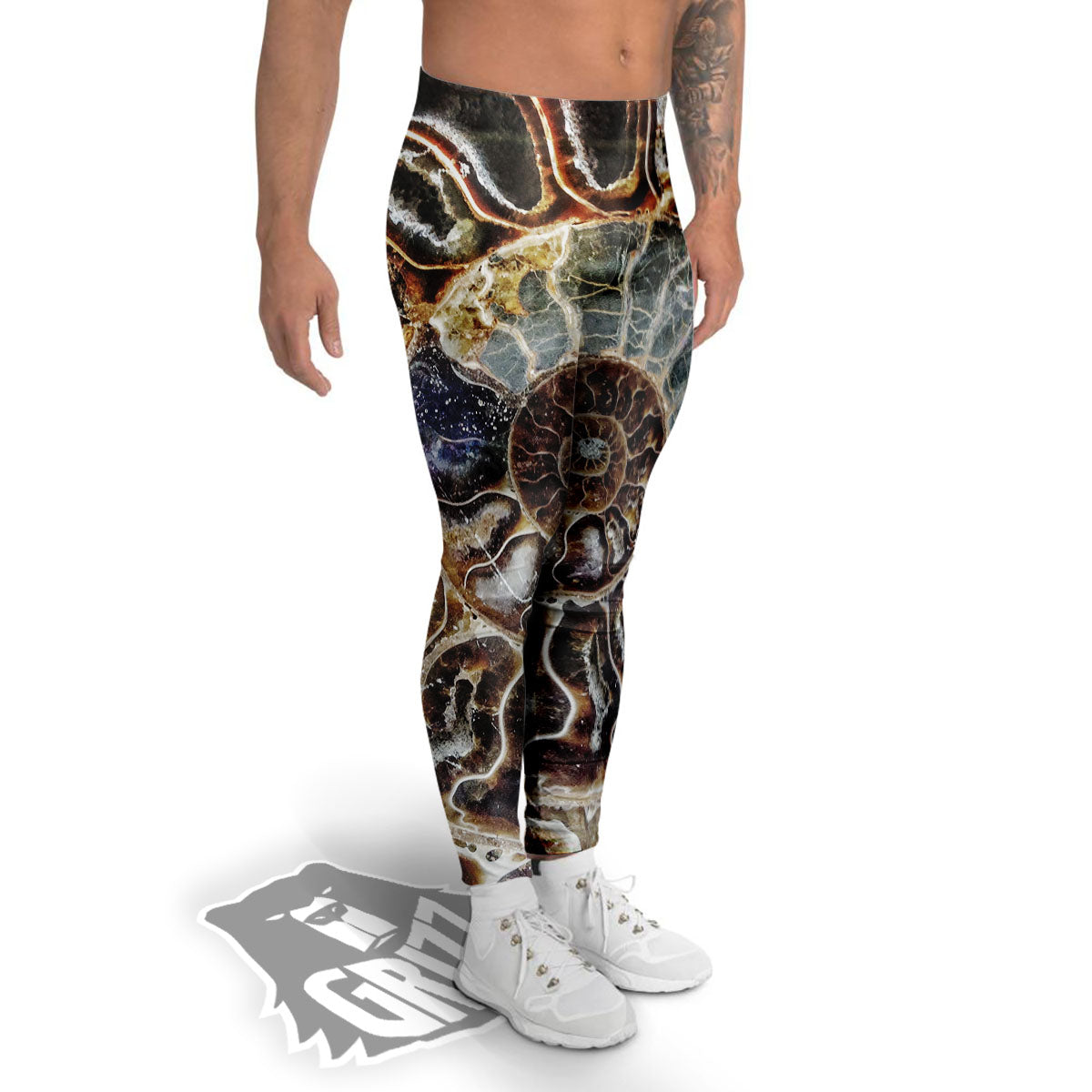 Fossil Ammonite Print Men's Leggings-grizzshop