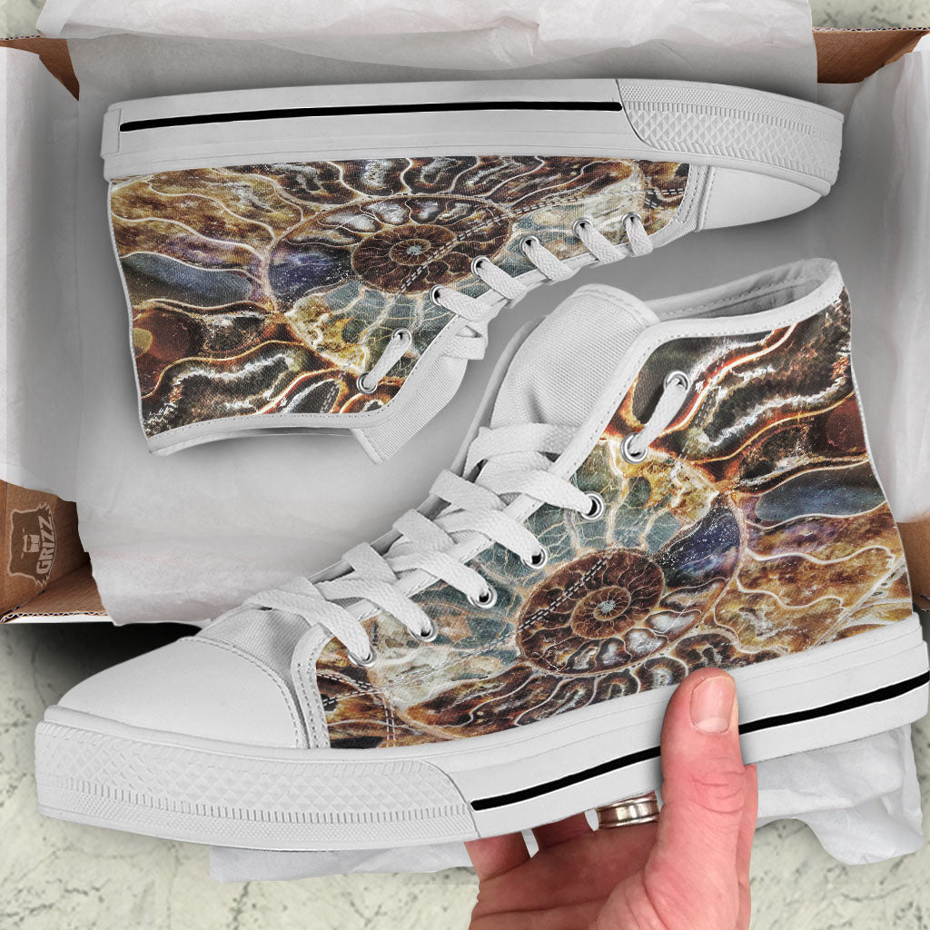 Fossil Ammonite Print White High Top Shoes-grizzshop