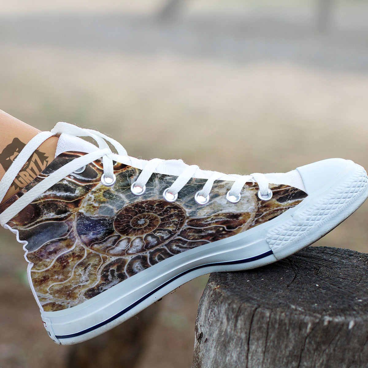 Fossil Ammonite Print White High Top Shoes-grizzshop
