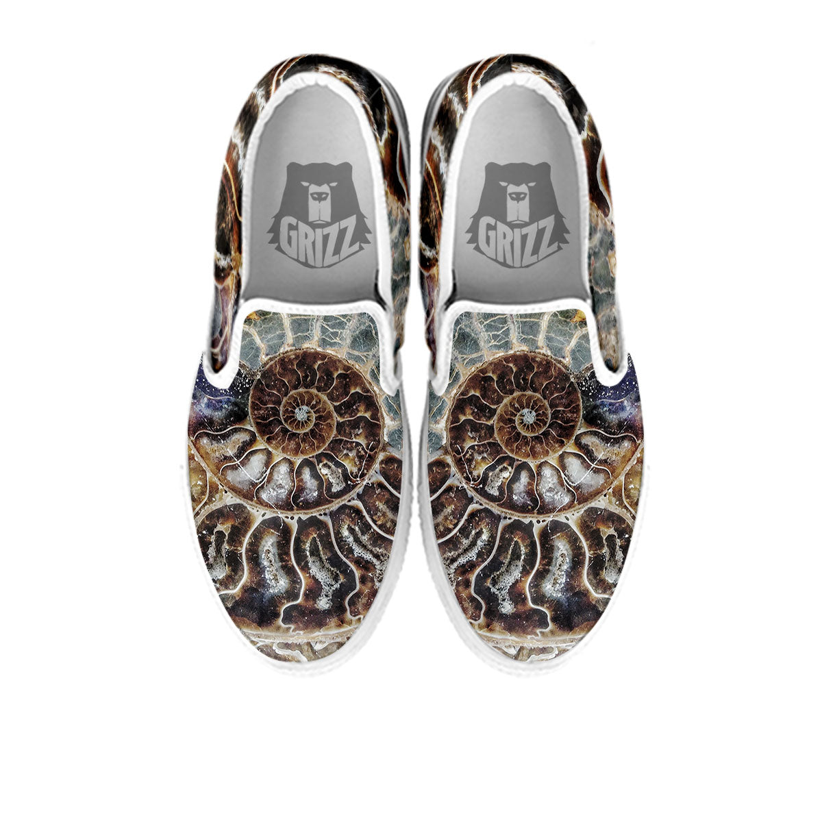 Fossil Ammonite Print White Slip On Shoes-grizzshop