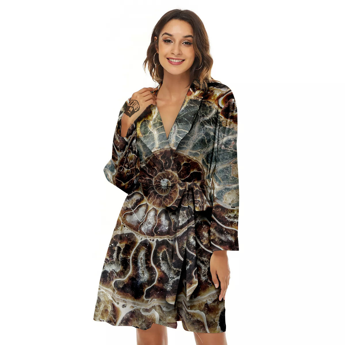 Fossil Ammonite Print Women's Robe-grizzshop
