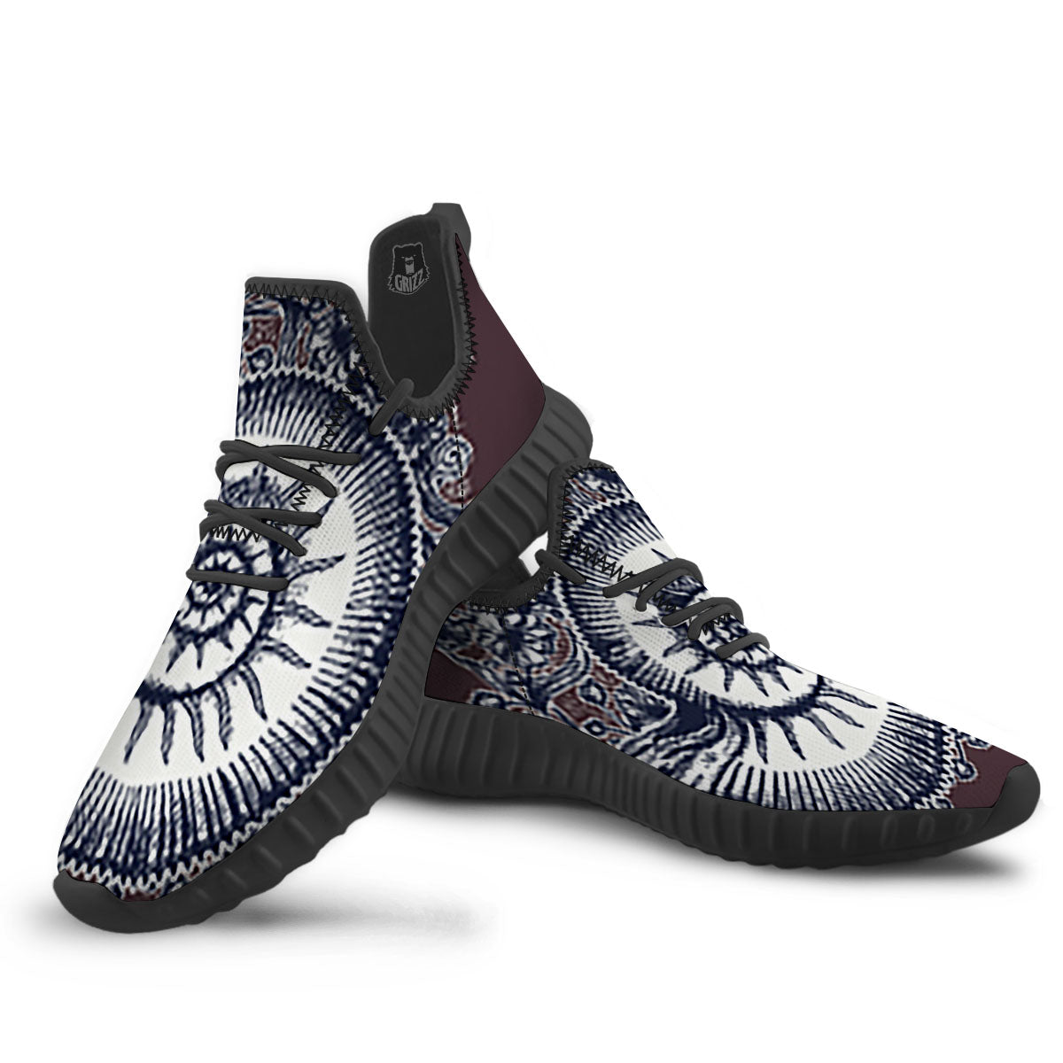 Fossil Ammonite Shell Print Black Walking Shoes-grizzshop