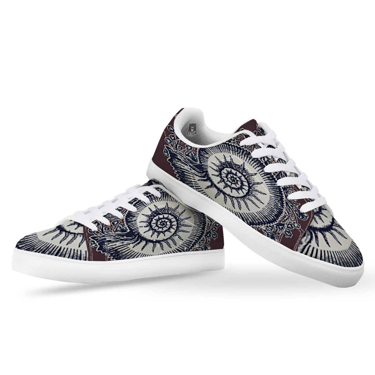 Fossil Ammonite Shell Print White Low Top Sneakers-grizzshop