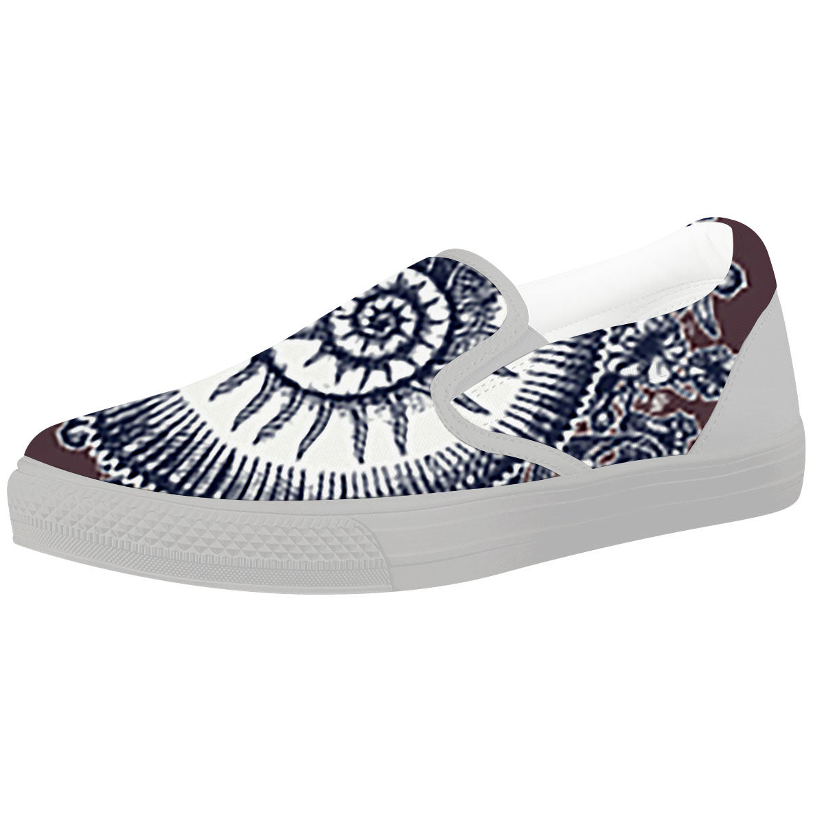 Fossil Ammonite Shell Print White Slip On Shoes-grizzshop