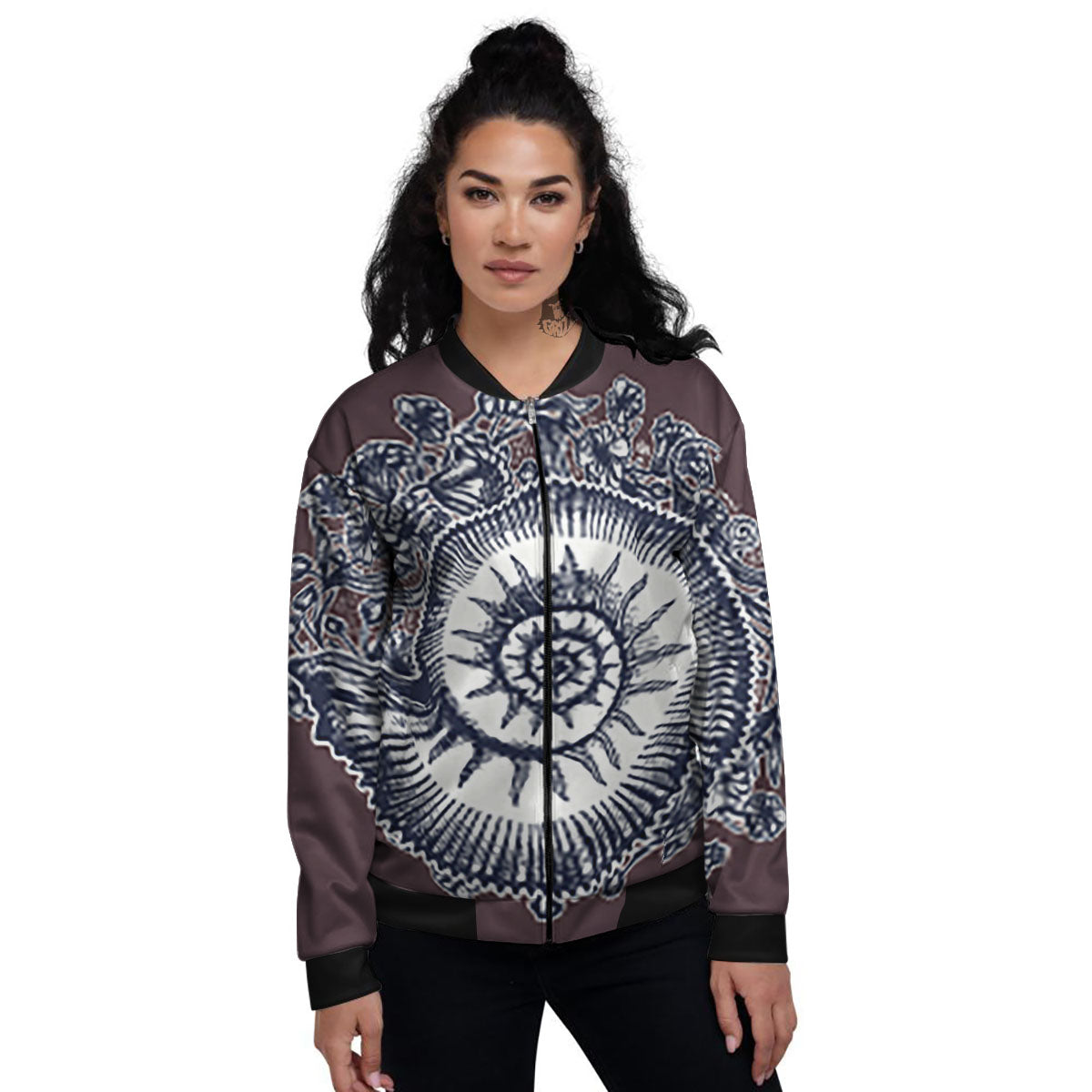 Fossil Ammonite Shell Print Women's Bomber Jacket-grizzshop