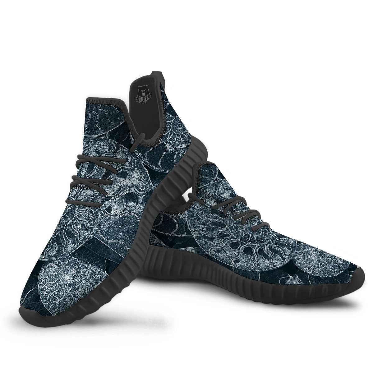 Fossil Ammonoidea Print Black Walking Shoes-grizzshop