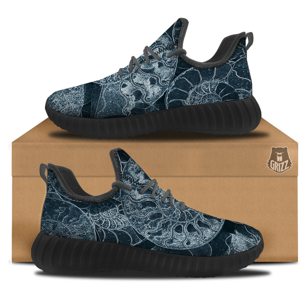 Fossil Ammonoidea Print Black Walking Shoes-grizzshop