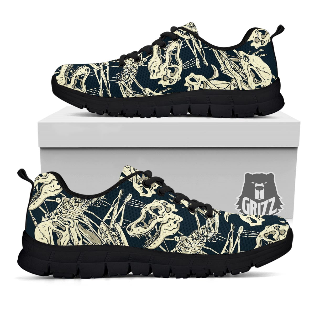 Fossil Dino And T Rex Print Pattern Black Sneaker-grizzshop