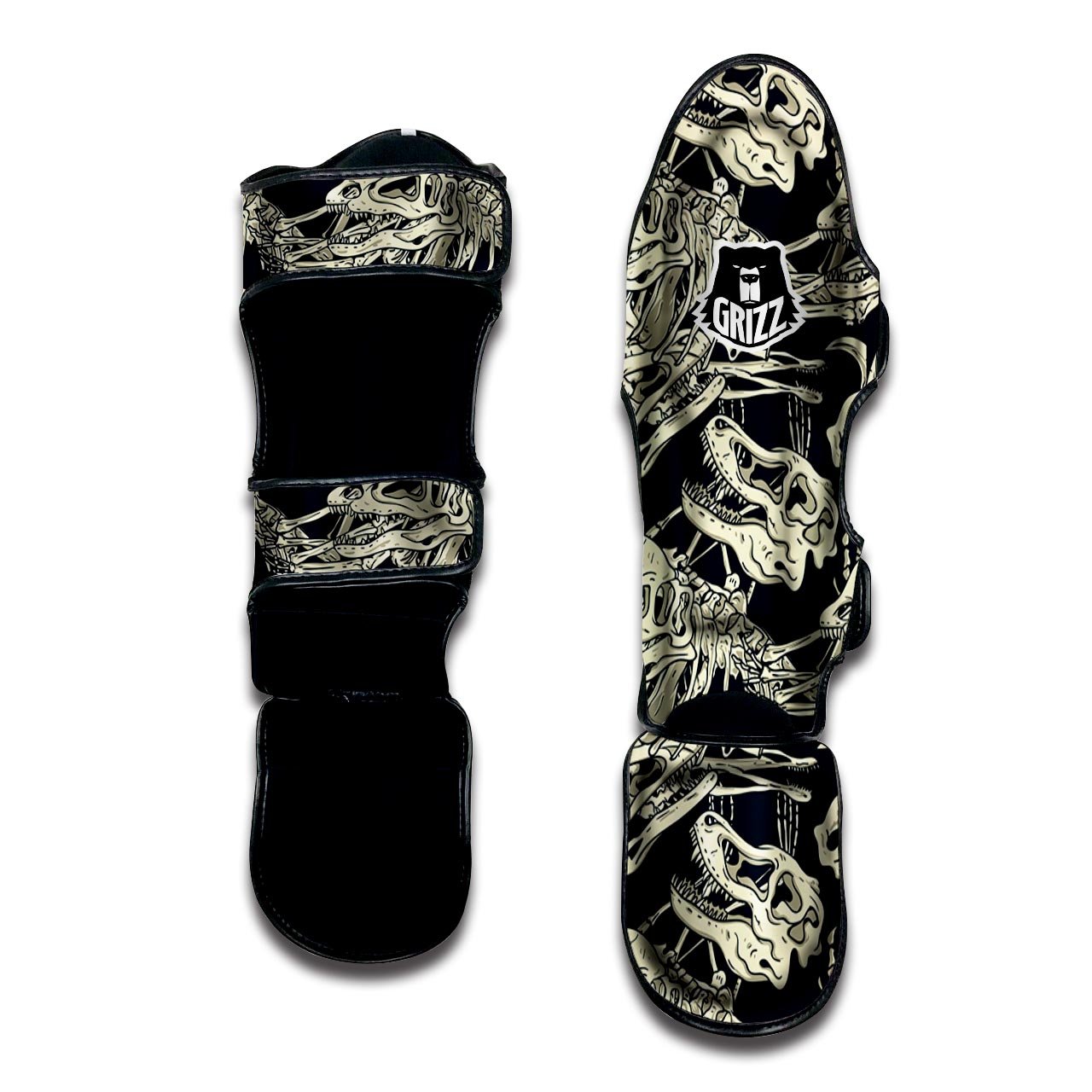 Fossil Dino And T Rex Print Pattern Muay Thai Shin Guards-grizzshop