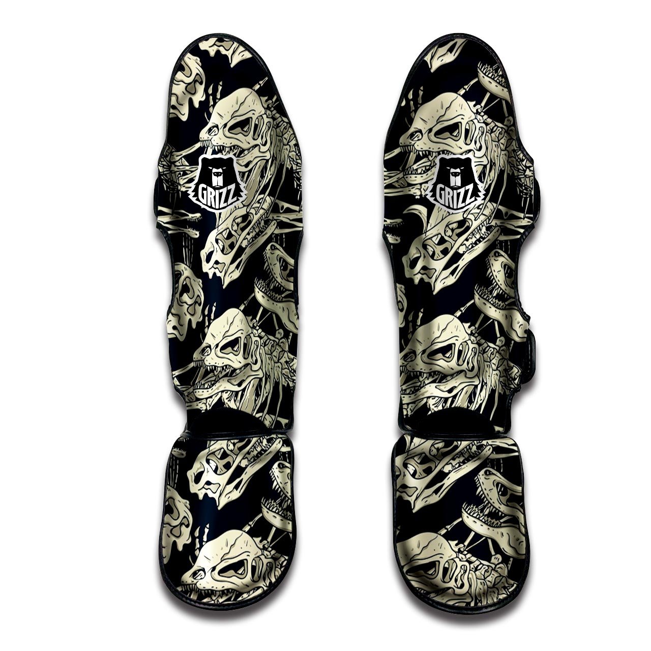 Fossil Dino And T Rex Print Pattern Muay Thai Shin Guards-grizzshop