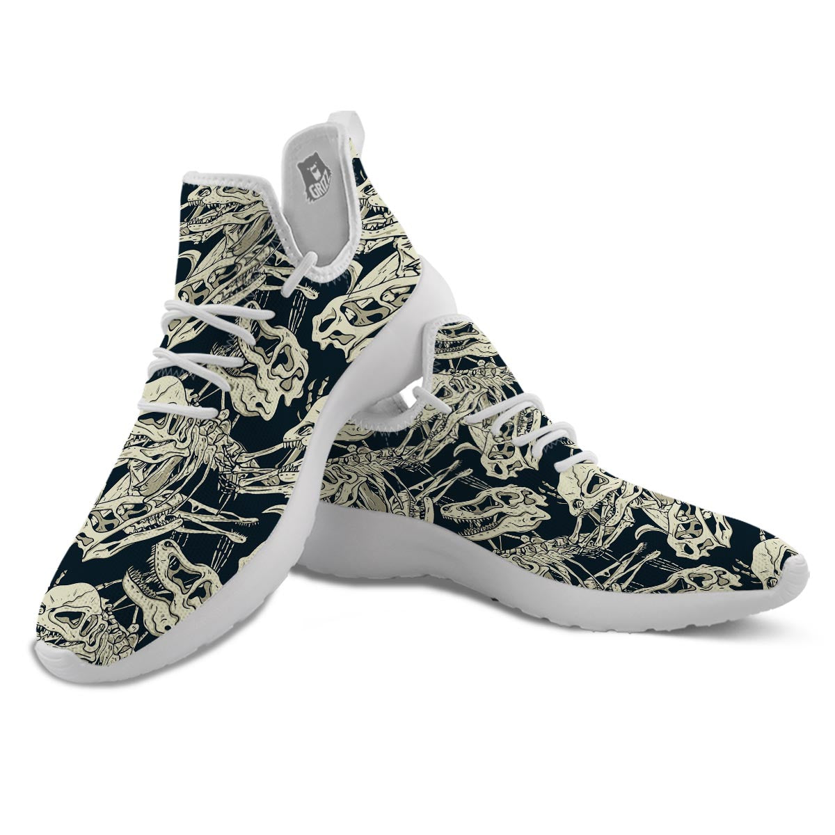 Fossil Dino And T Rex Print Pattern White Athletic Shoes-grizzshop