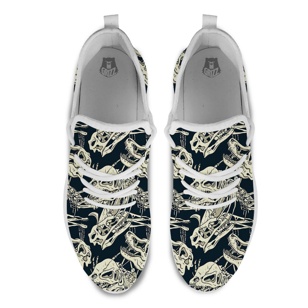 Fossil Dino And T Rex Print Pattern White Athletic Shoes-grizzshop