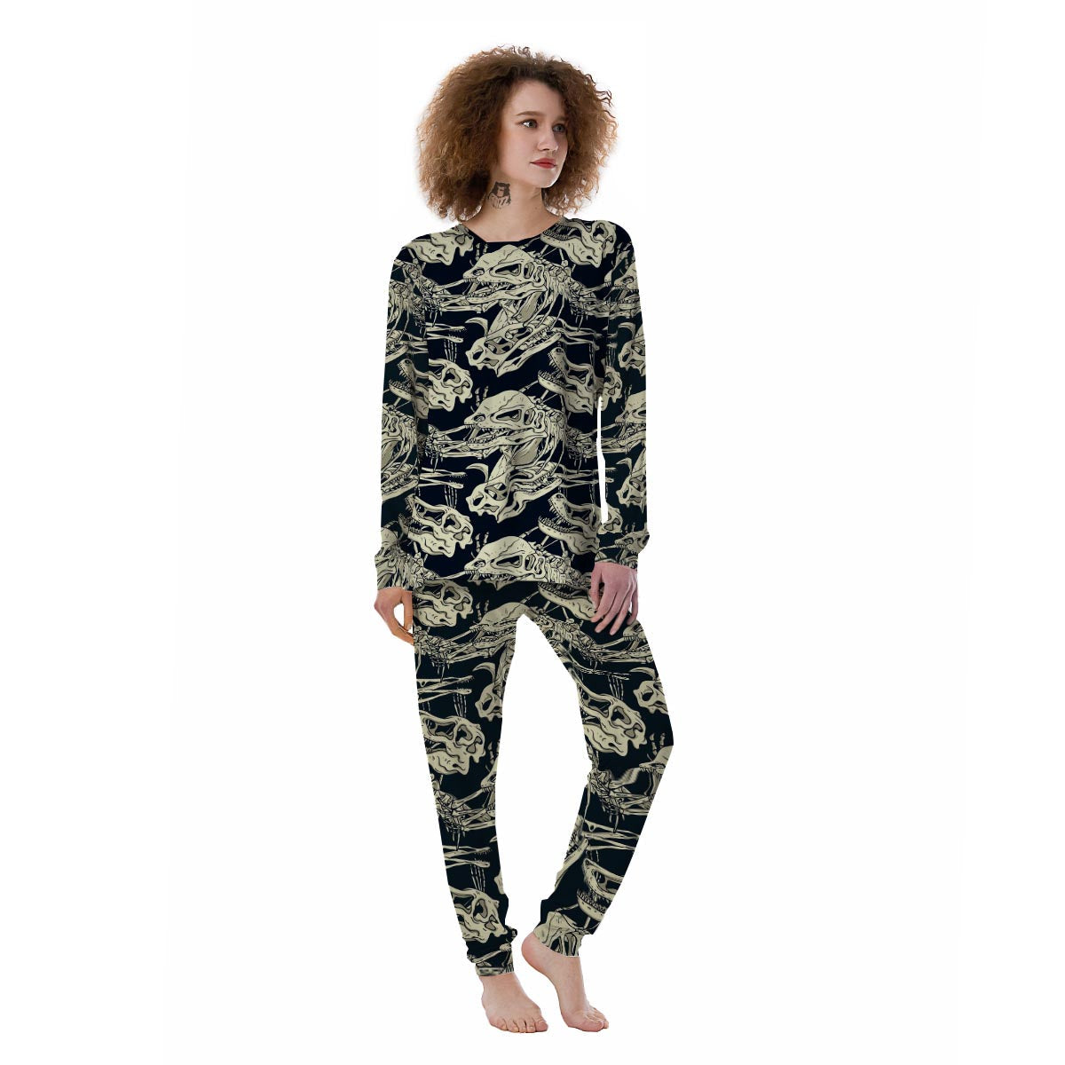 Fossil Dino And T Rex Print Pattern Women's Pajamas-grizzshop