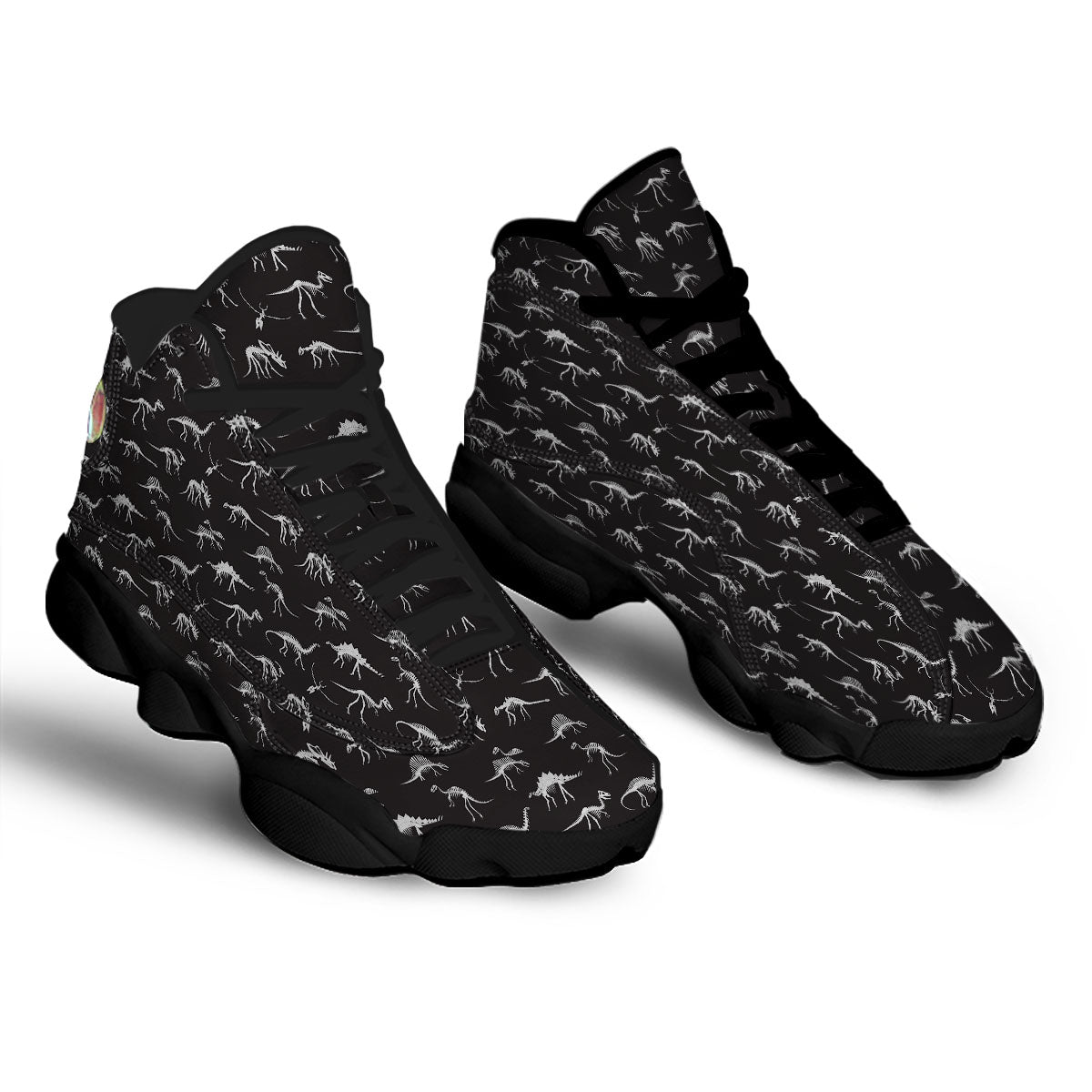 Fossil Dino Skeleton Print Pattern Black Basketball Shoes-grizzshop