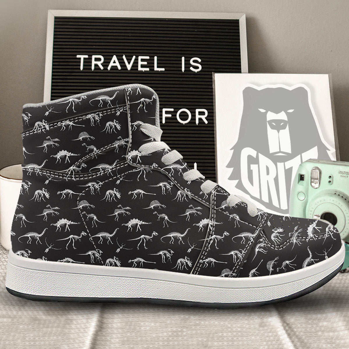 Fossil Dino Skeleton Print Pattern High Top Sneakers-grizzshop