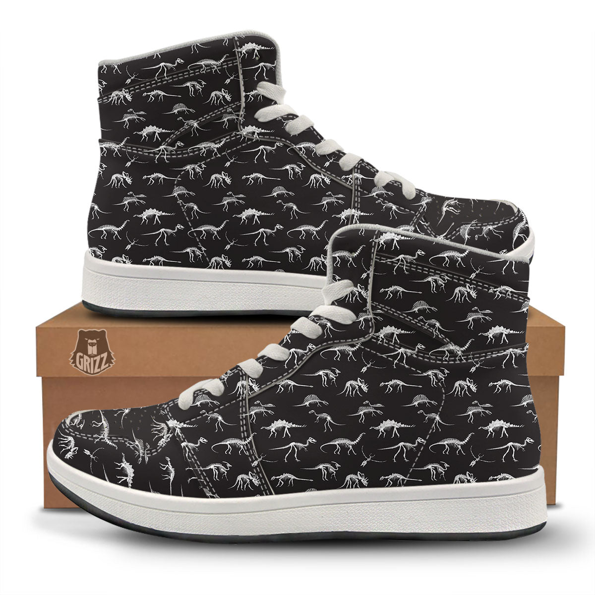Fossil Dino Skeleton Print Pattern High Top Sneakers-grizzshop
