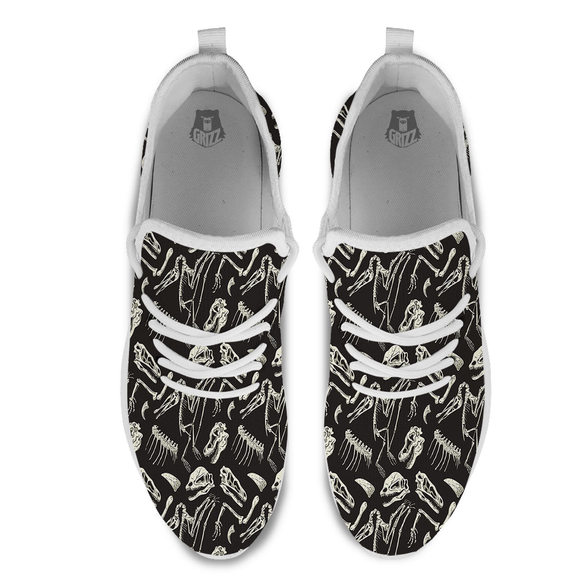 Fossil Dinosaur Monochrome Print Pattern White Athletic Shoes-grizzshop