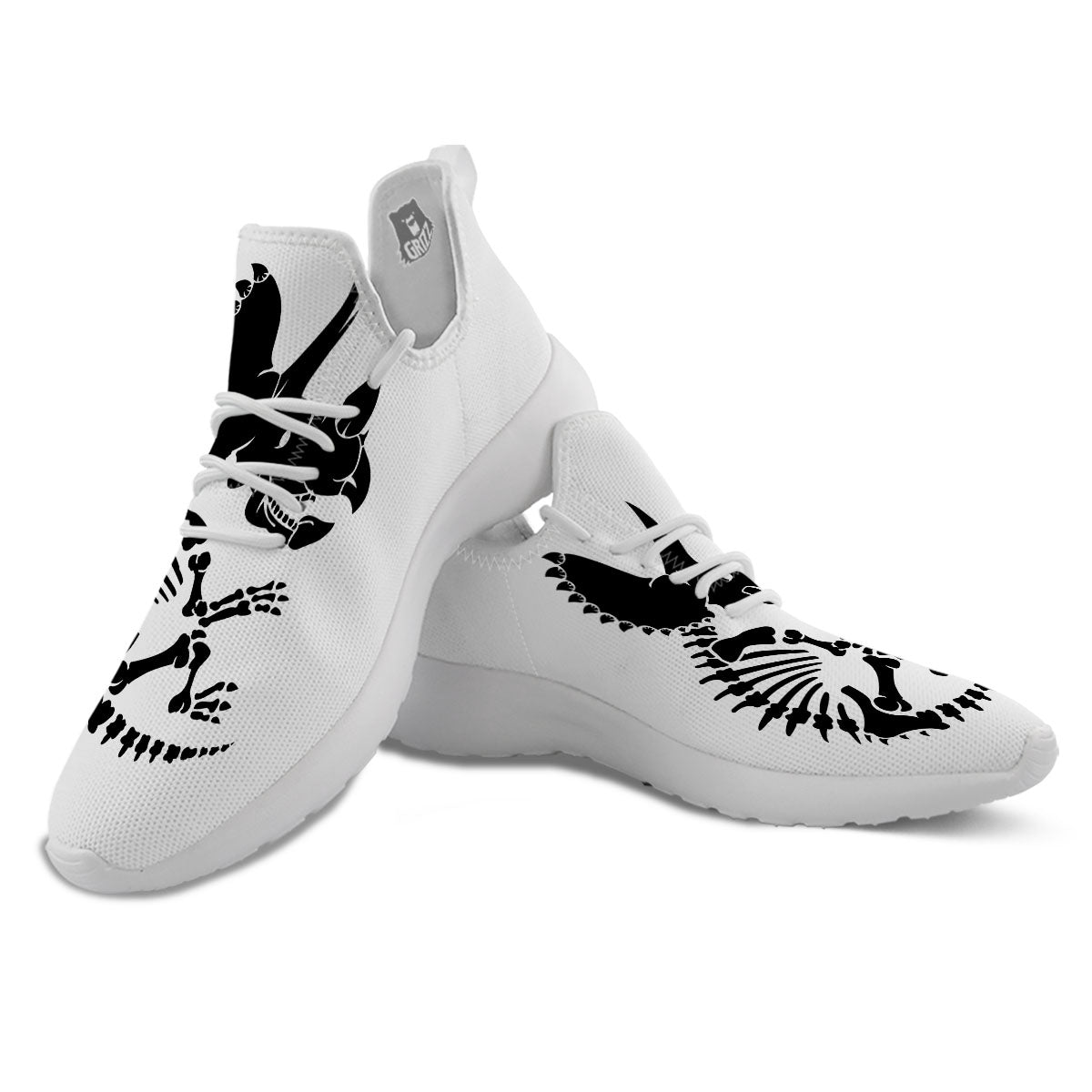 Fossil Dinosaur Monochrome Print White Athletic Shoes-grizzshop