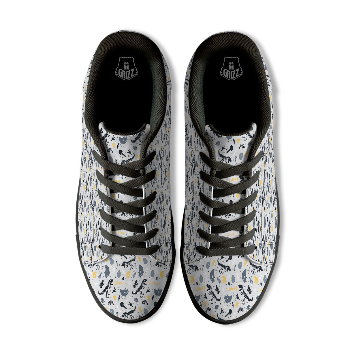 Fossil Dinosaur Print Pattern Black Low Top Sneakers-grizzshop
