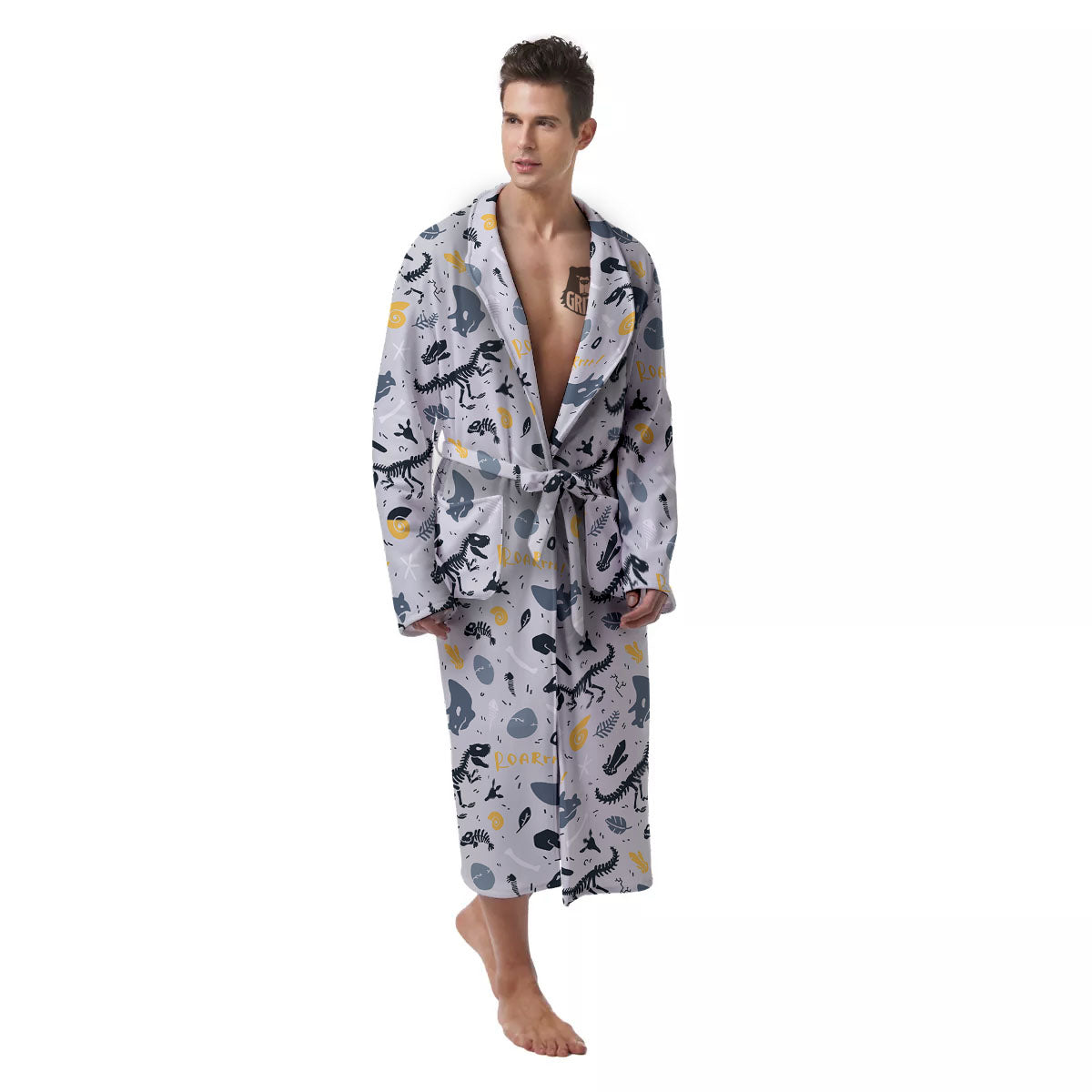 Fossil Dinosaur Print Pattern Men's Robe-grizzshop