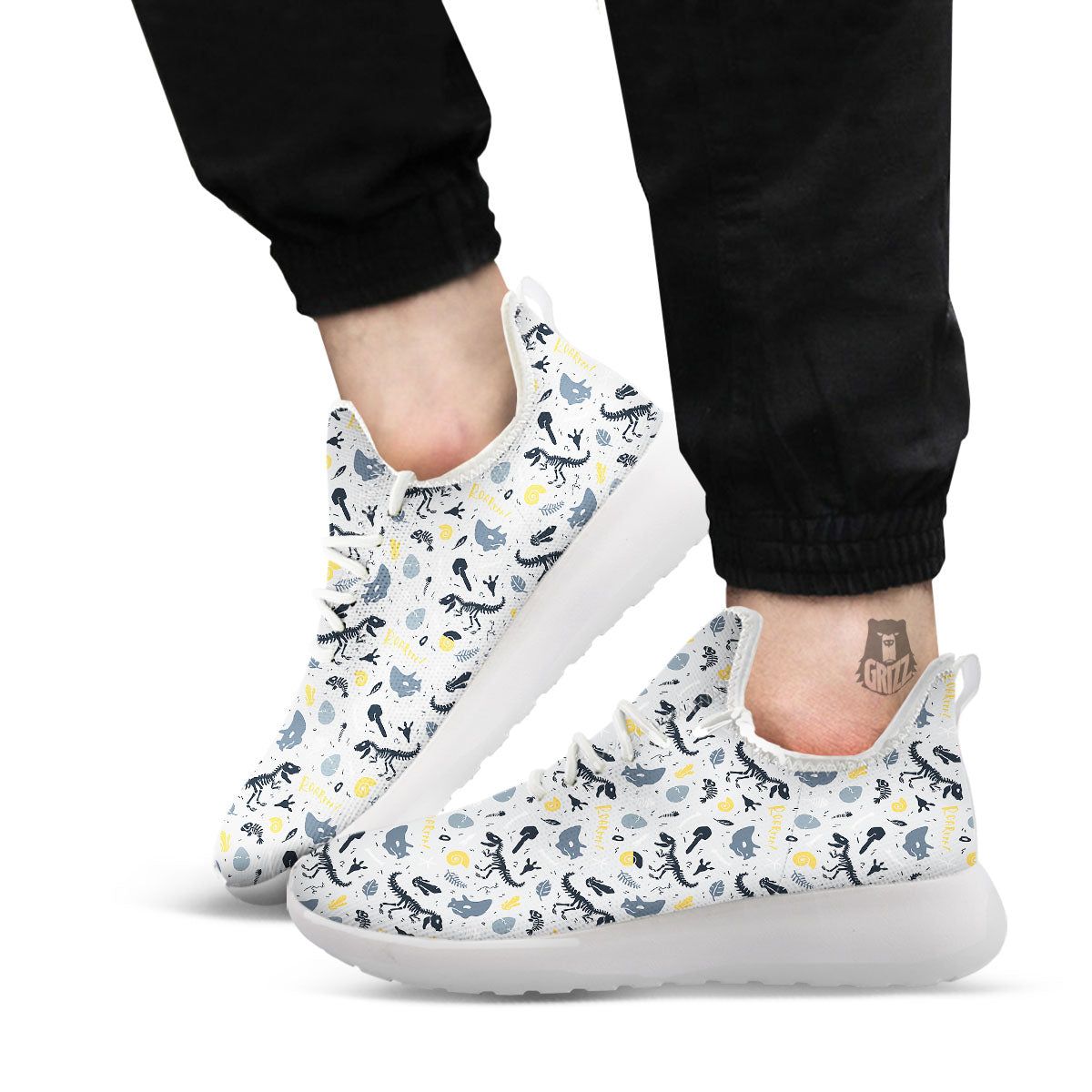 Fossil Dinosaur Print Pattern White Athletic Shoes-grizzshop