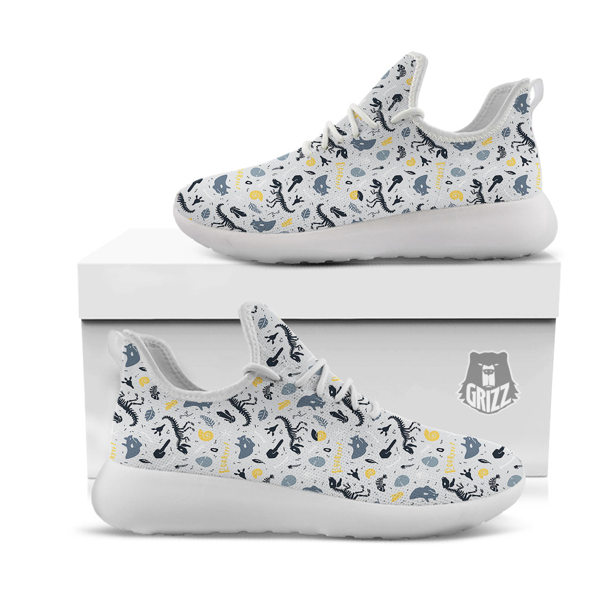 Fossil Dinosaur Print Pattern White Athletic Shoes-grizzshop