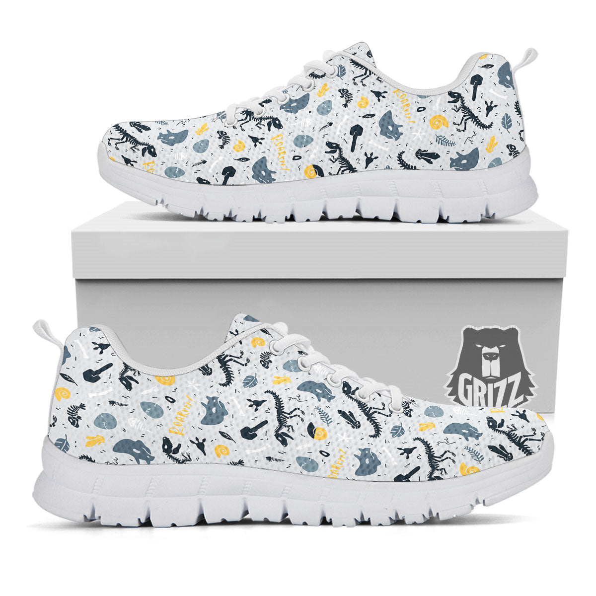 Fossil Dinosaur Print Pattern White Sneaker-grizzshop