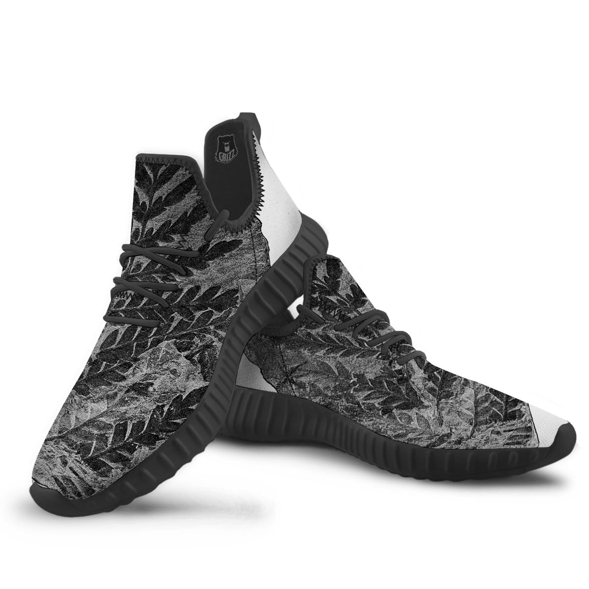 Fossil Fern Print Black Walking Shoes-grizzshop