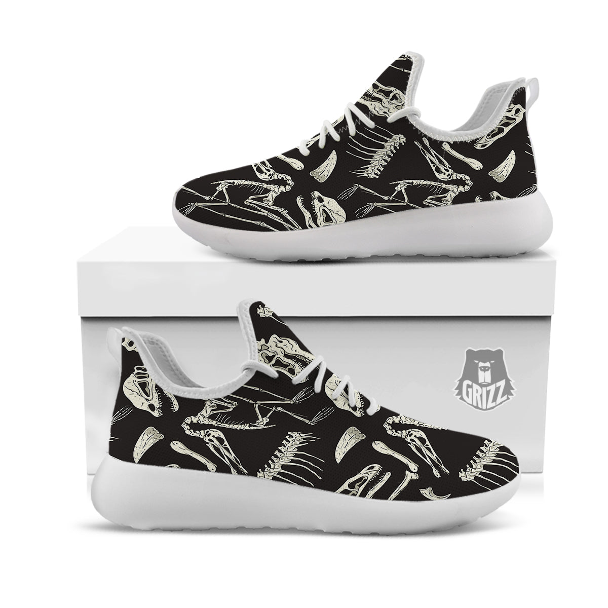 Fossil Tyrannosaurus Dino Print Pattern White Athletic Shoes-grizzshop