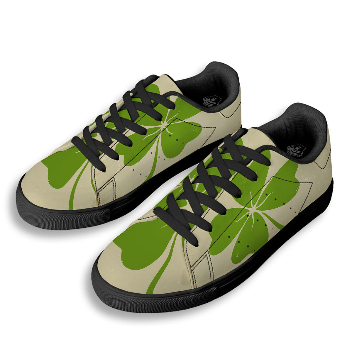 Four Leaf Clovers Irish Print Black Low Top Sneakers-grizzshop