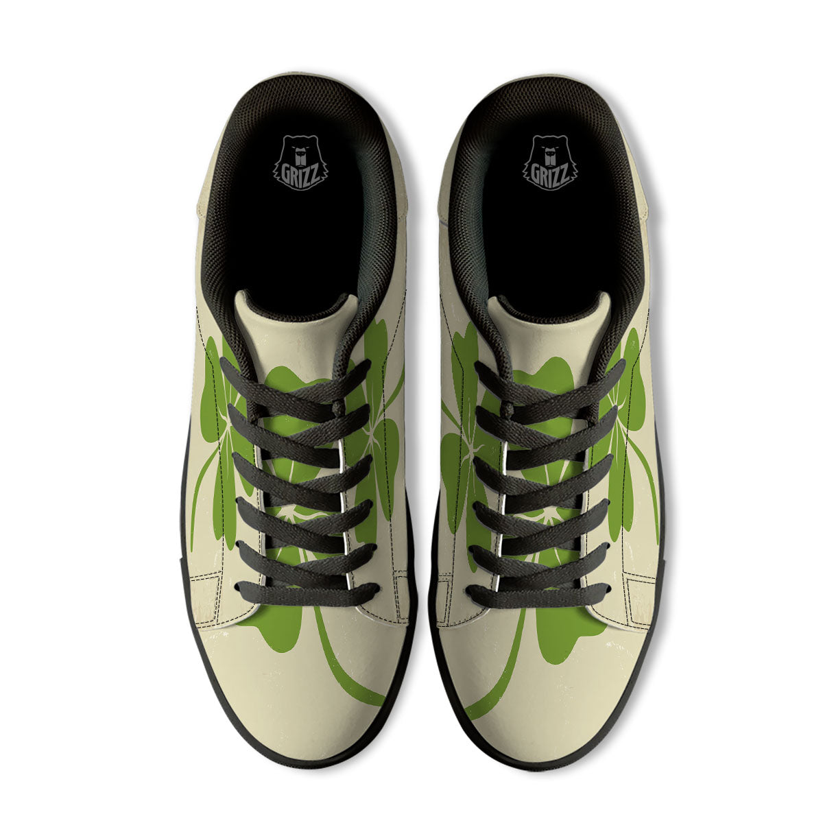Four Leaf Clovers Irish Print Black Low Top Sneakers-grizzshop
