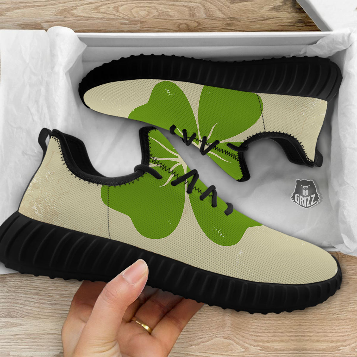 Four Leaf Clovers Irish Print Black Walking Shoes-grizzshop