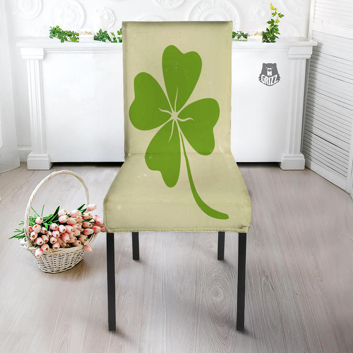 Four Leaf Clovers Irish Print Dining Chair Slipcover-grizzshop