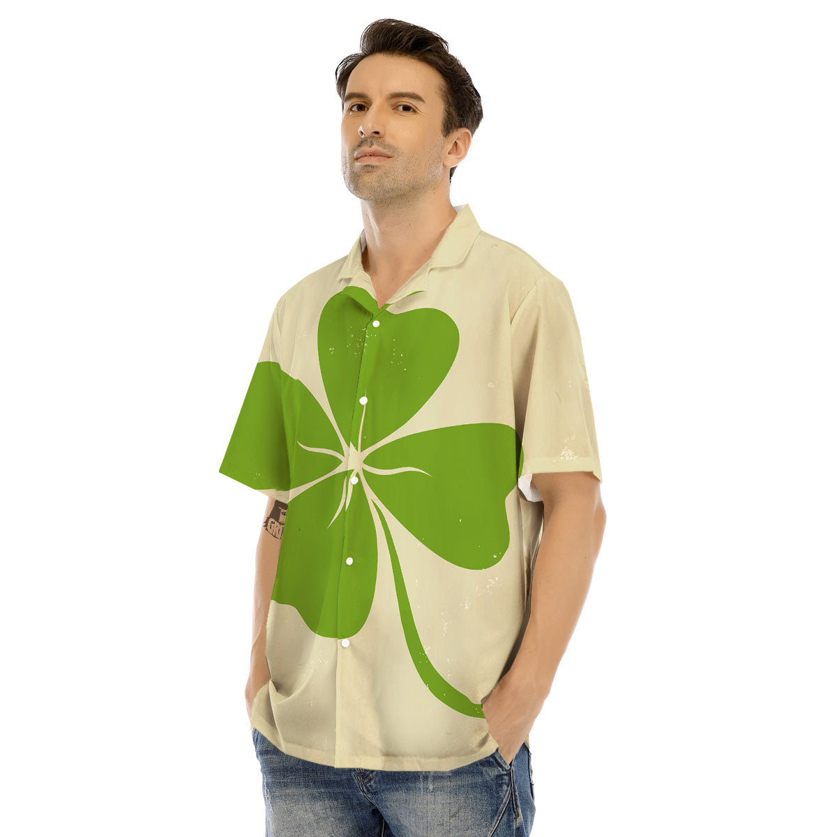 Four Leaf Clovers Irish Print Men's Hawaiian Shirt-grizzshop